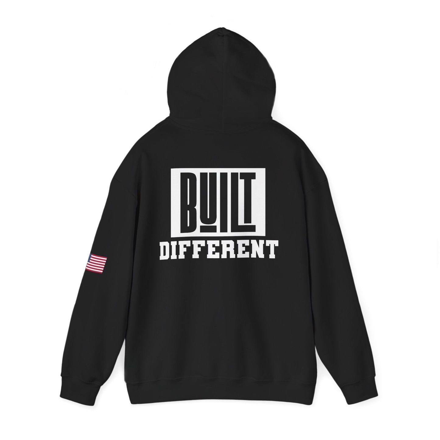 Built Different Premium Hoodie With American Flag - Asphalt Jungle Co