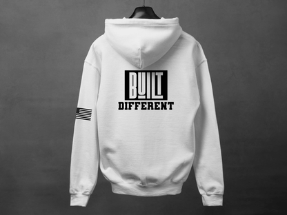 Built Different Premium Hoodie With American Flag - Asphalt Jungle Co