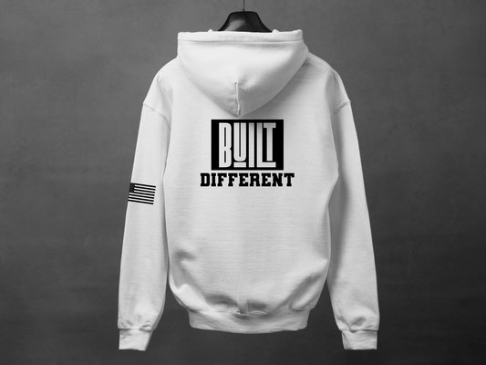 Built Different Premium Hoodie With American Flag - Asphalt Jungle Co
