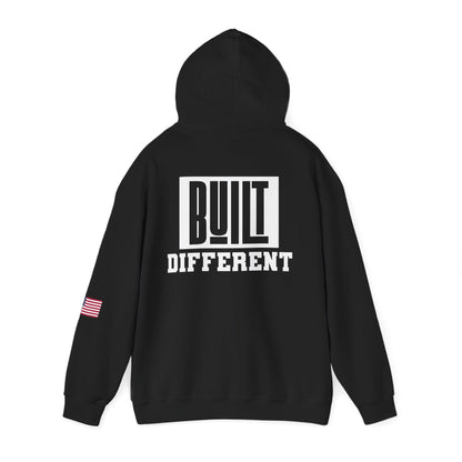 Built Different Premium Hoodie With American Flag - Asphalt Jungle Co